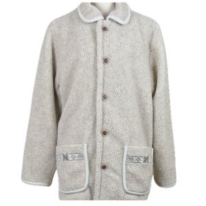 VTG Teddy Bear Jacket High Pile Fleece Button Front Size LP Reversible Silk